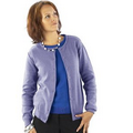 Ladies Cotton Button Front Crew Neck Cardigan - LILAC